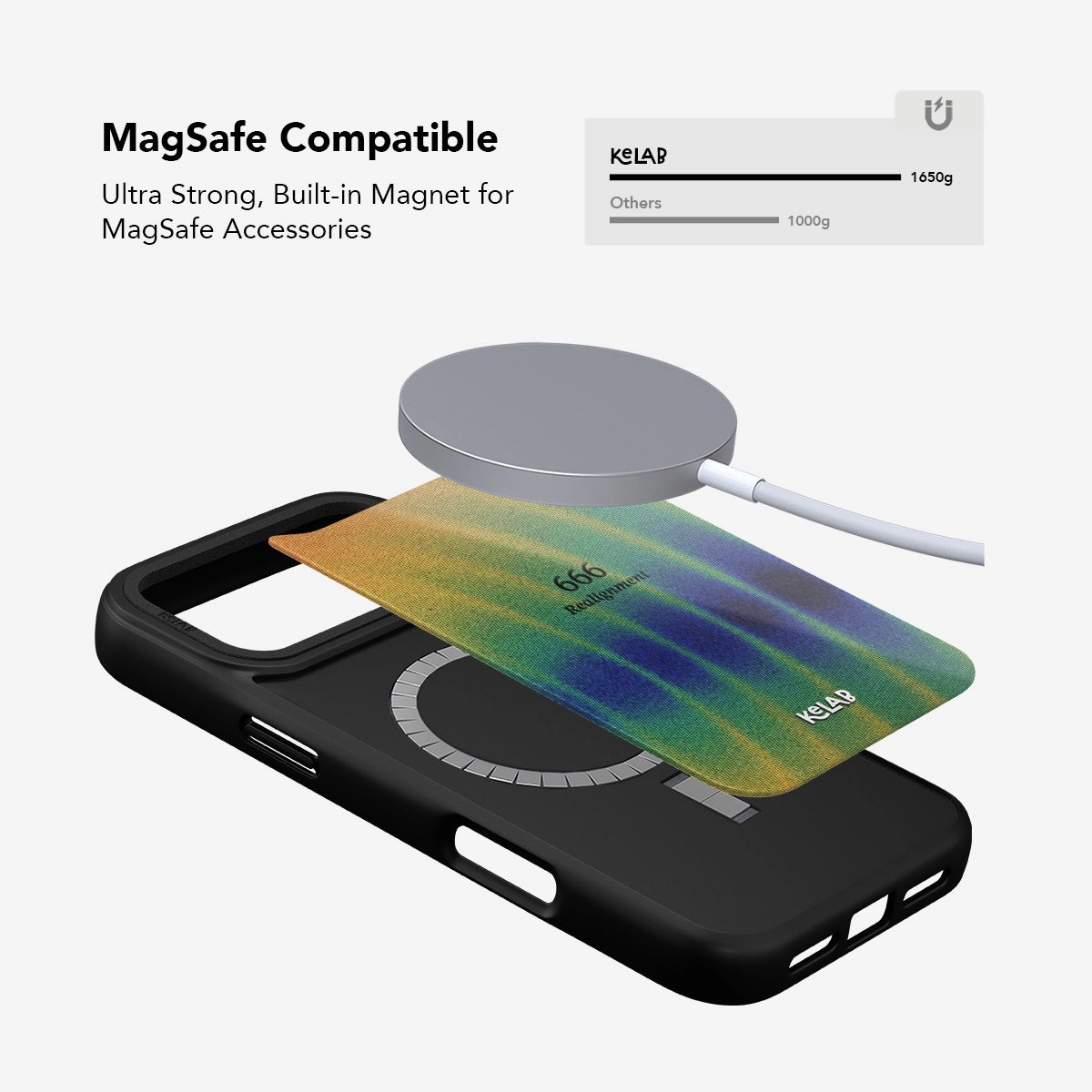 MagSafe compatible Angel Number 666 iPhone Case with built-in strong magnet and retro gradient design for secure accessory attachment.