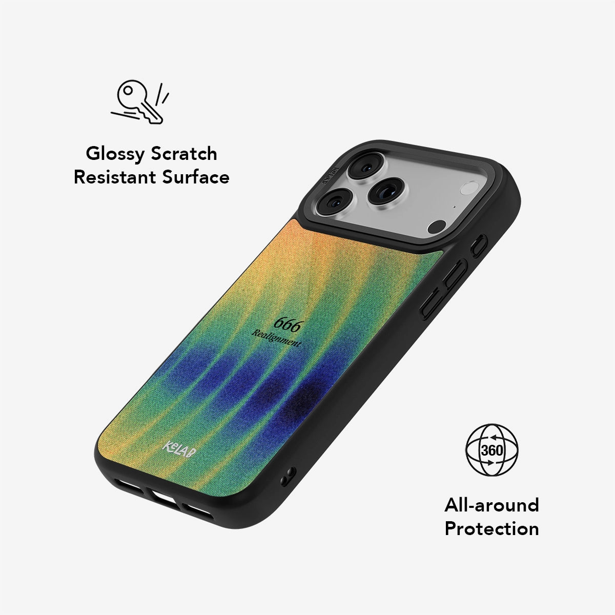 Angel Number 666 iPhone Case offering 360-degree protection with glossy scratch-resistant surface and vibrant retro gradient pattern.