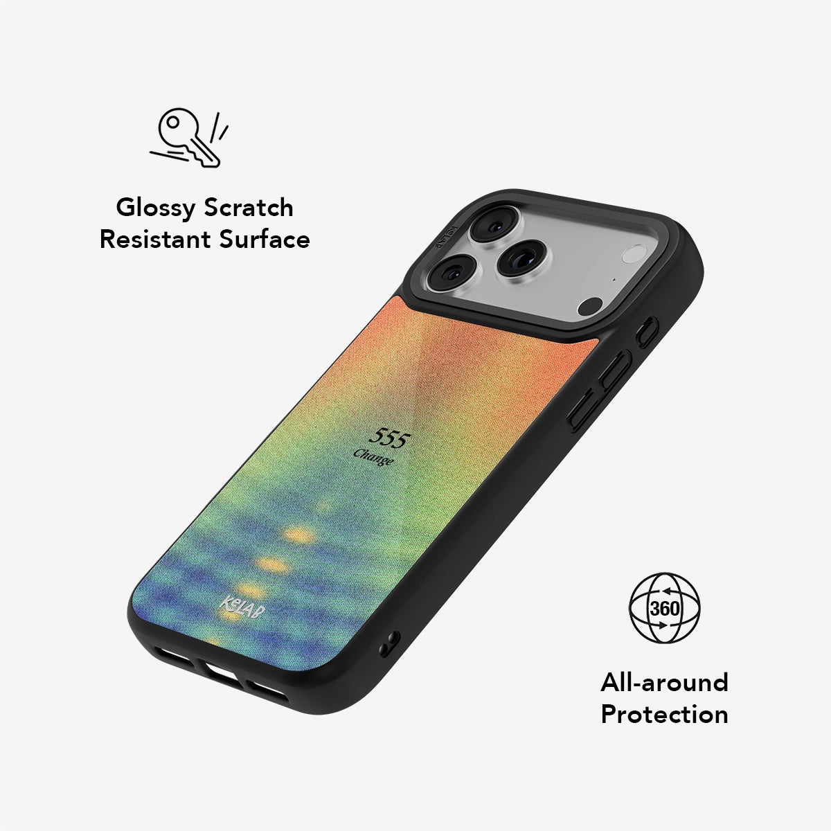 Glossy scratch-resistant Angel Number 555 iPhone Case with 360° all-around protection and colorful spiritual design for modern phone users.