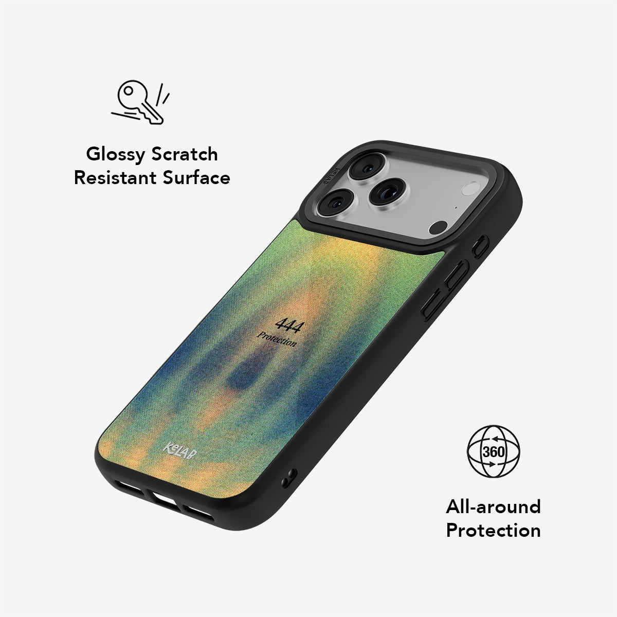 Glossy scratch-resistant Angel Number 444 iPhone Case with 360-degree protection and vibrant retro gradient for spiritual phone styling.