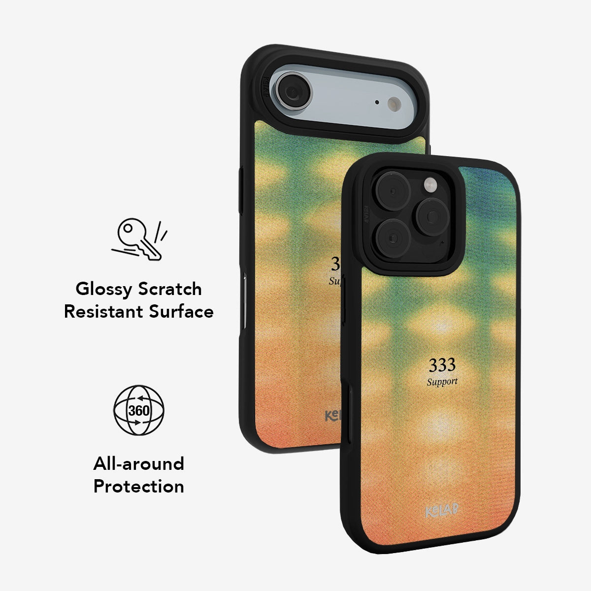 Glossy scratch-resistant Angel Number 333 iPhone Case with 360-degree protection and colorful spiritual aesthetic for iPhone models.