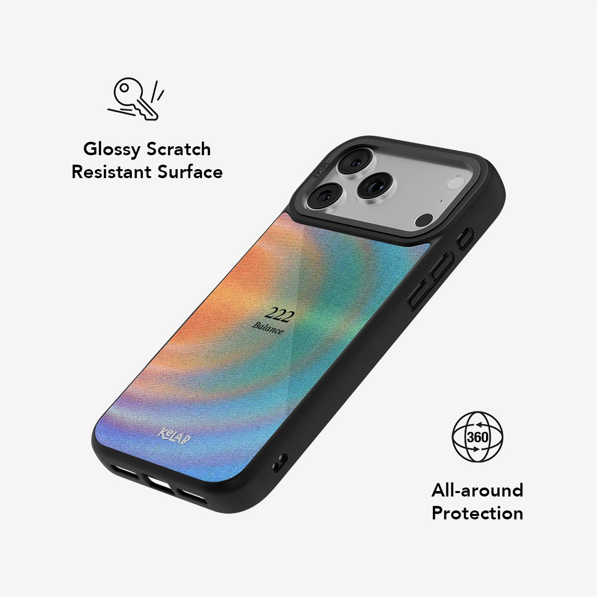 Glossy scratch-resistant Angel Number 222 iPhone Case with 360° protection and vibrant retro gradient for aesthetic and durable phone coverage.