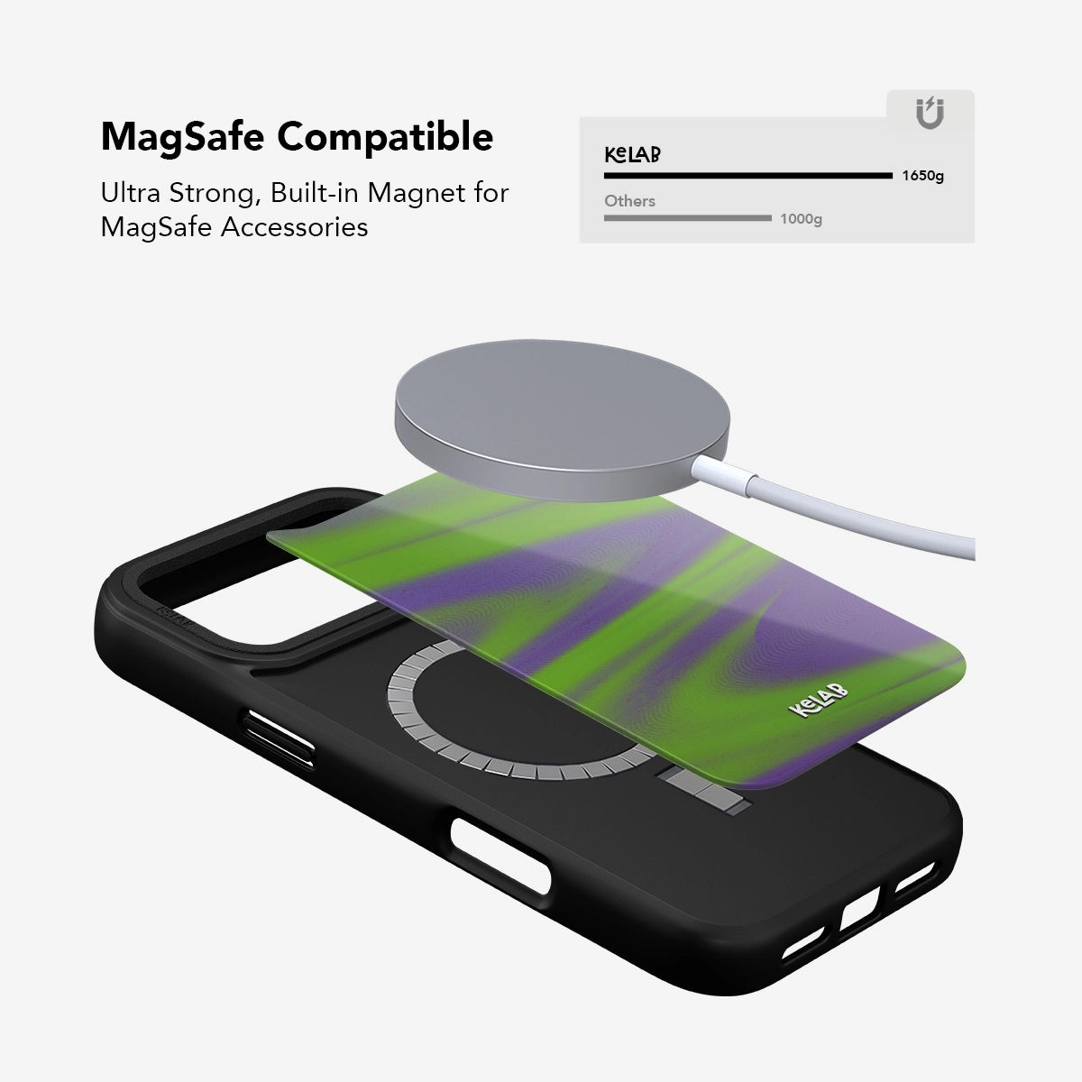 MagSafe compatible black phone case with ultra strong built-in magnet for accessories.