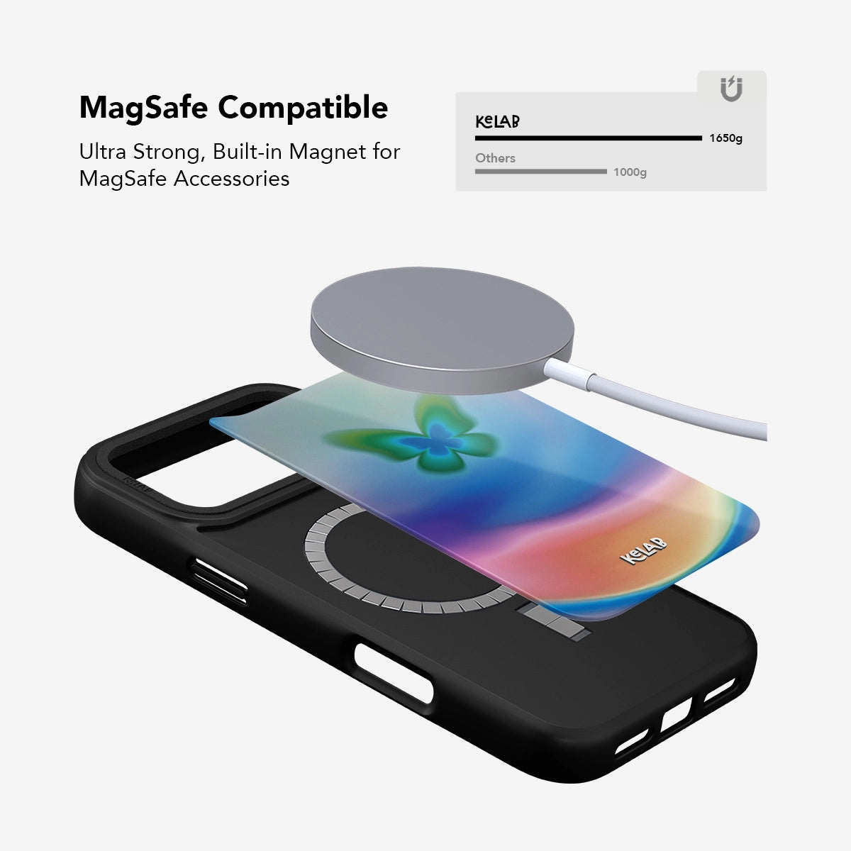 MagSafe compatible iphone case with gradient butterfly design
