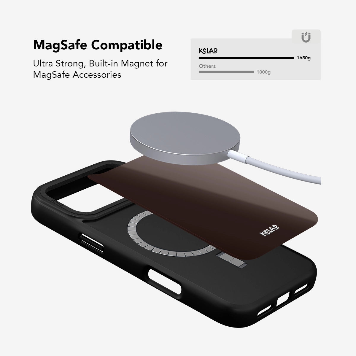 MagSafe compatible phone case with ultra strong built-in magnet, sleek black design for added functionality.