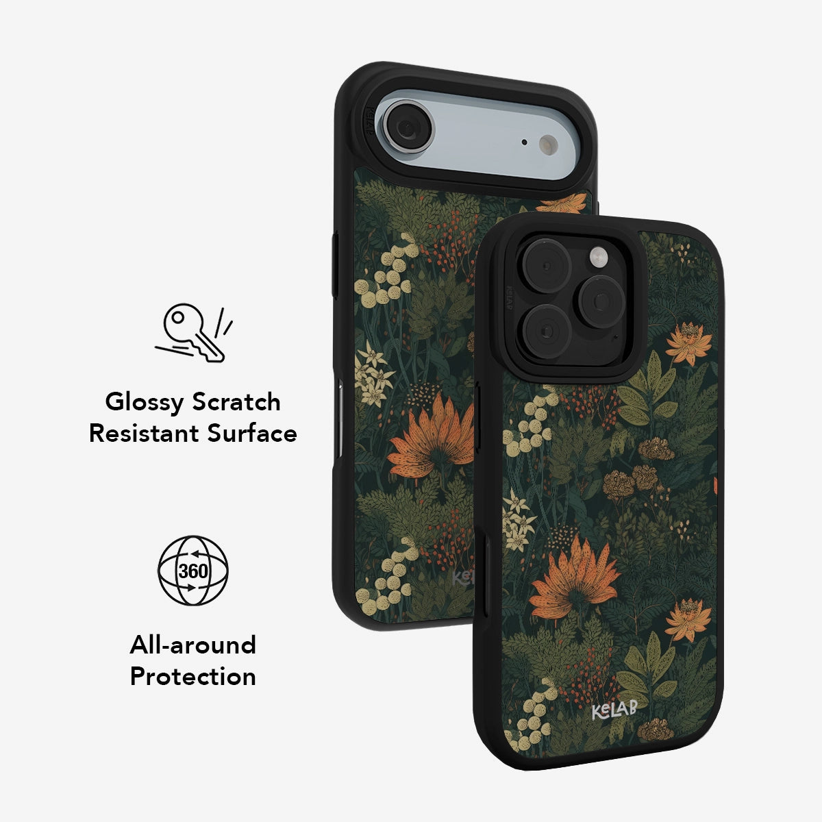 Elderberry Enchantment phone case with dark academia floral design and glossy scratch-resistant surface by KELAB. Offers 360° all-around protection.