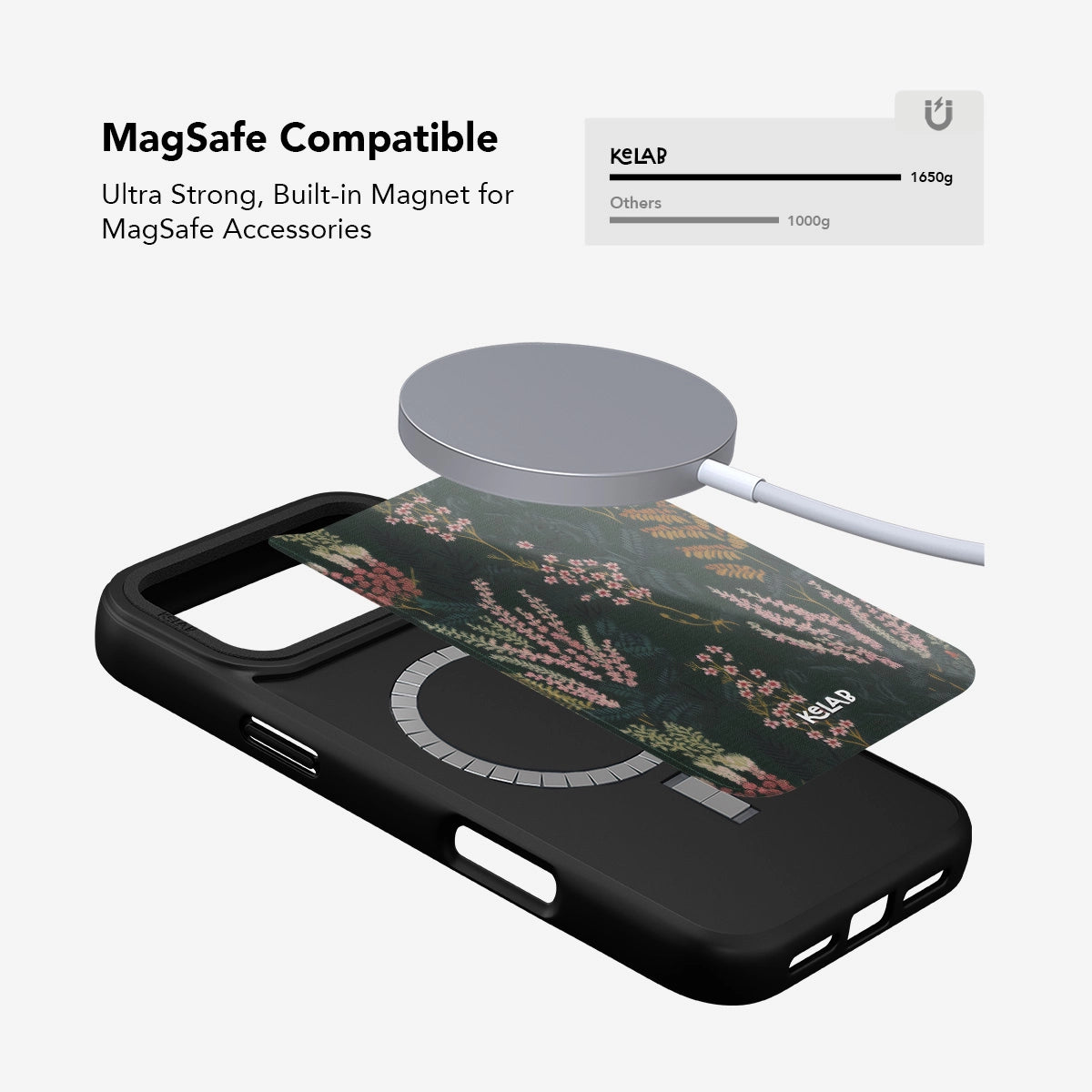 Heather & Hearth Dark Academia Floral Phone Case with MagSafe compatibility, featuring a denim-inspired floral design by KELAB for iPhone models 11–17.