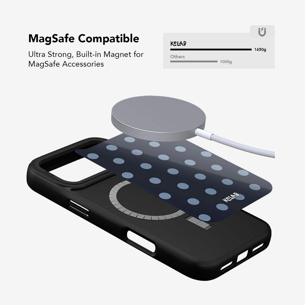 MagSafe compatible phone case with ultra strong built-in magnet, ideal for accessories.