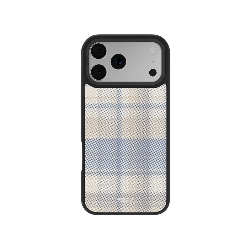 Oatmilk Flannel Phone Case with beige plaid design for iPhone, featuring minimalist style and soft neutral tones for a casual look.