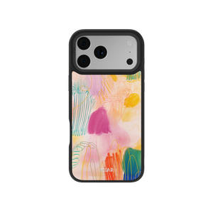 Abstract Design Art iPhone Case by KELAB featuring a colorful crayon scribble pattern on a glossy protective phone case with kidcore aesthetic.