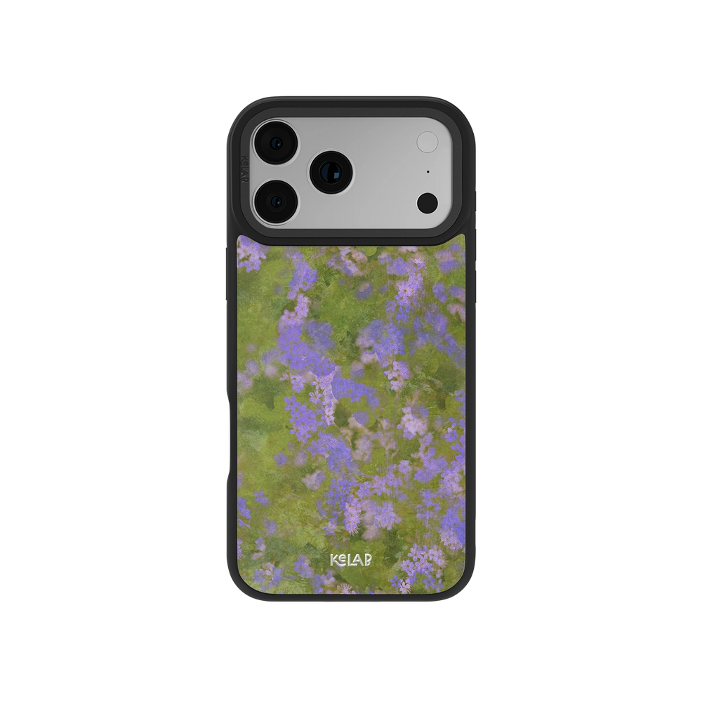 Purple Wildflower Meadow iPhone Case by KELAB with a lush green and violet floral design, offering a stylish nature-inspired phone accessory.