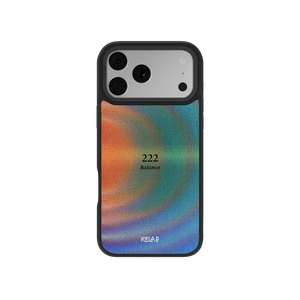Angel Number 222 iPhone Case with retro gradient design in orange, blue, and green tones, featuring 'Balance' text for spiritual aesthetic.