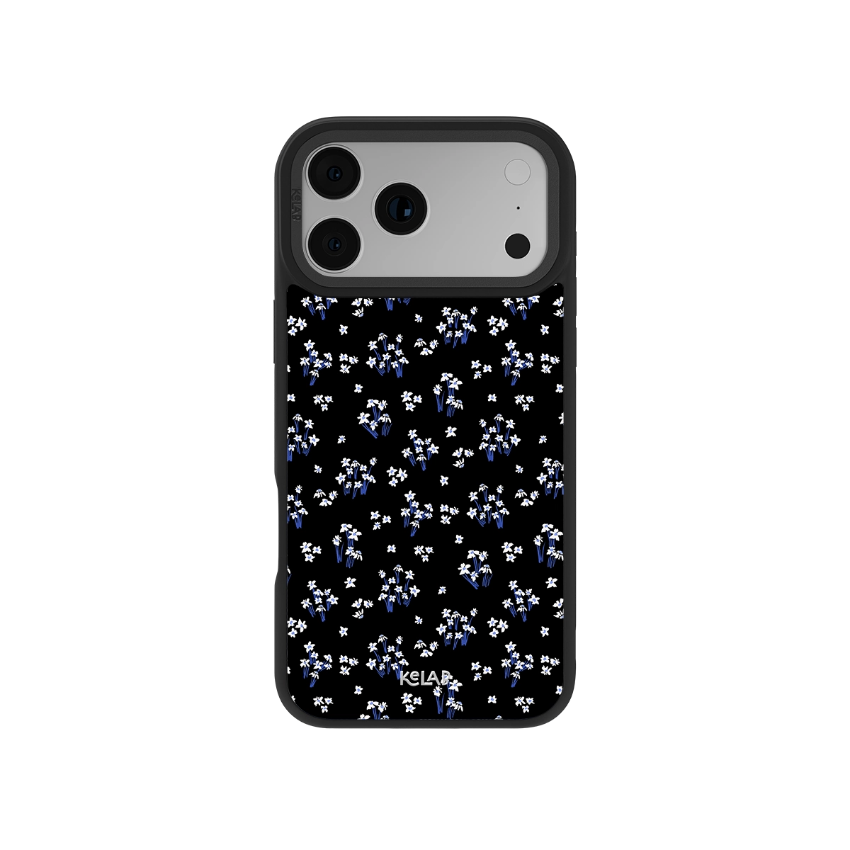 Minimalist Black Floral iPhone Case by KELAB featuring delicate white lilies on a deep black background with a sleek, protective design.