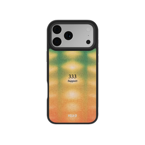 Angel Number 333 iPhone Case with retro gradient design in orange, green, and yellow tones, featuring 'Support' text for spiritual aesthetic.