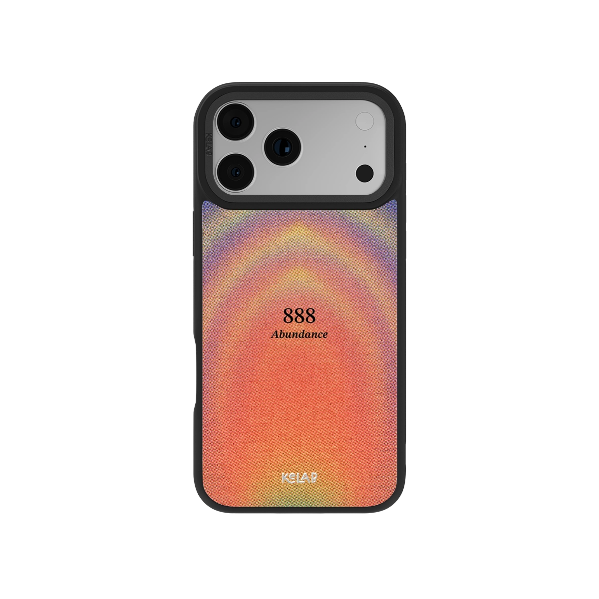 Angel Number 888 iPhone Case with retro gradient design in orange and purple tones, featuring '888 Abundance' text for spiritual aesthetic.