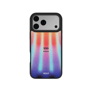 Angel Number 999 iPhone Case with retro gradient design in orange, blue, and purple tones, featuring 'Release' text for spiritual aesthetic.