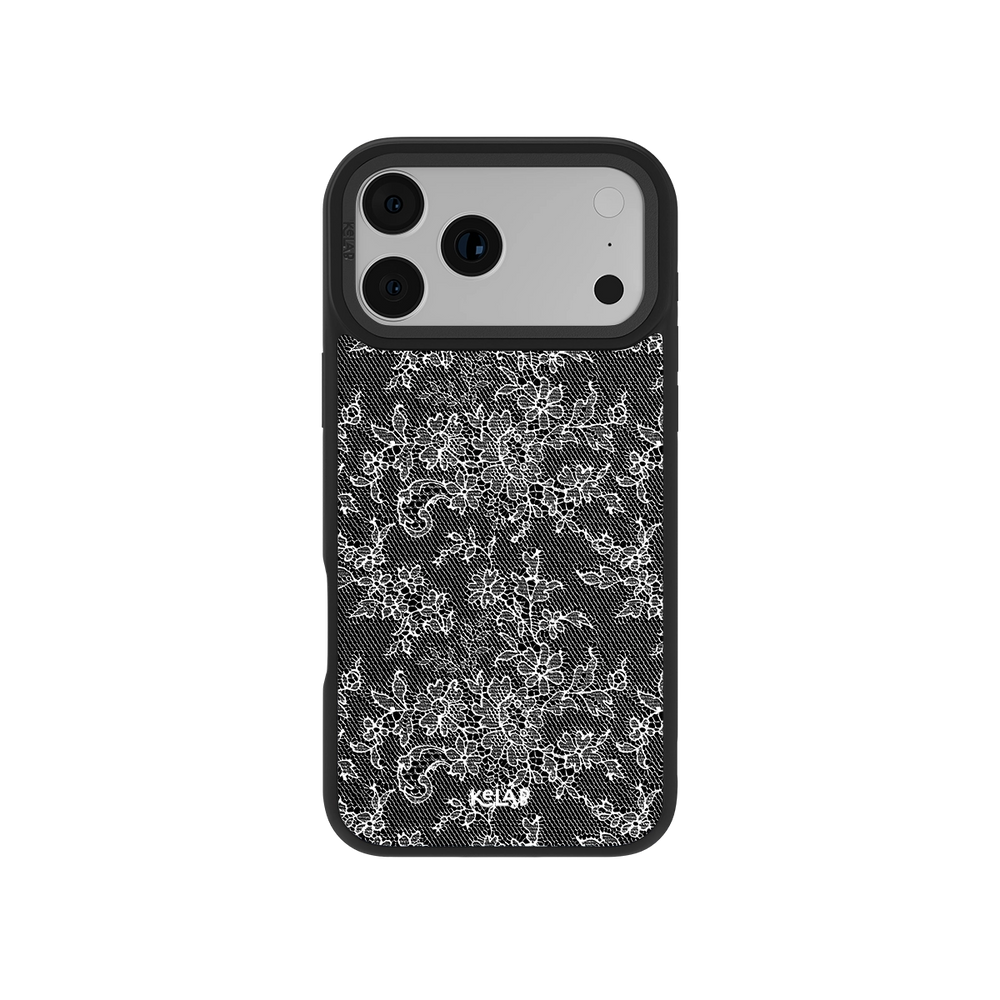 Black floral TPU iPhone Case with chrome silver accents for iPhone 14 Pro Max
