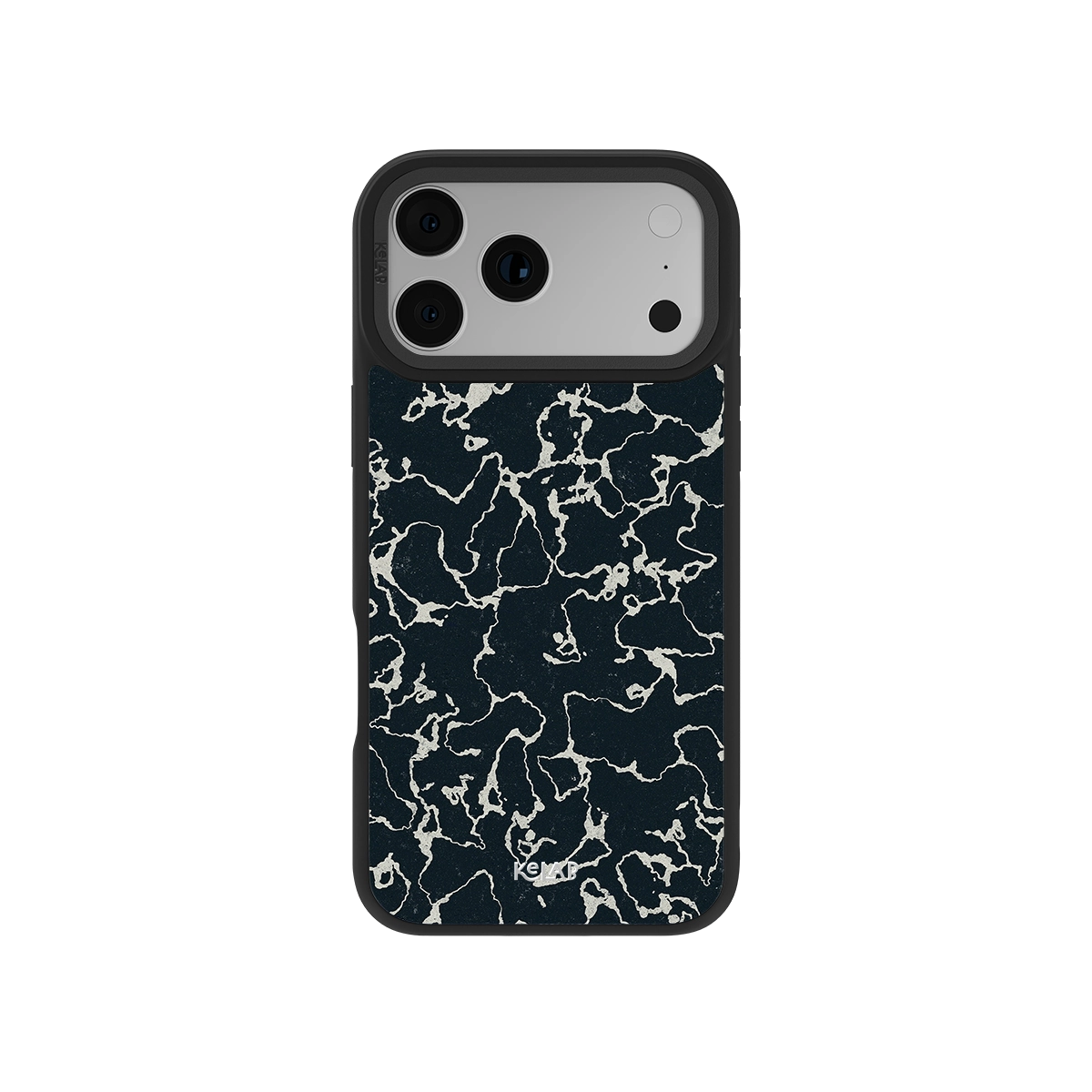 Abstract Black Marble iPhone Case by KELAB featuring a high-contrast white vein pattern on a dark background. Sleek design fits modern aesthetics.