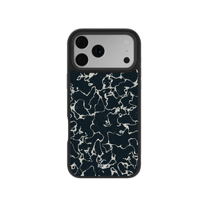 Abstract Black Marble iPhone Case by KELAB featuring a high-contrast white vein pattern on a dark background. Sleek design fits modern aesthetics.