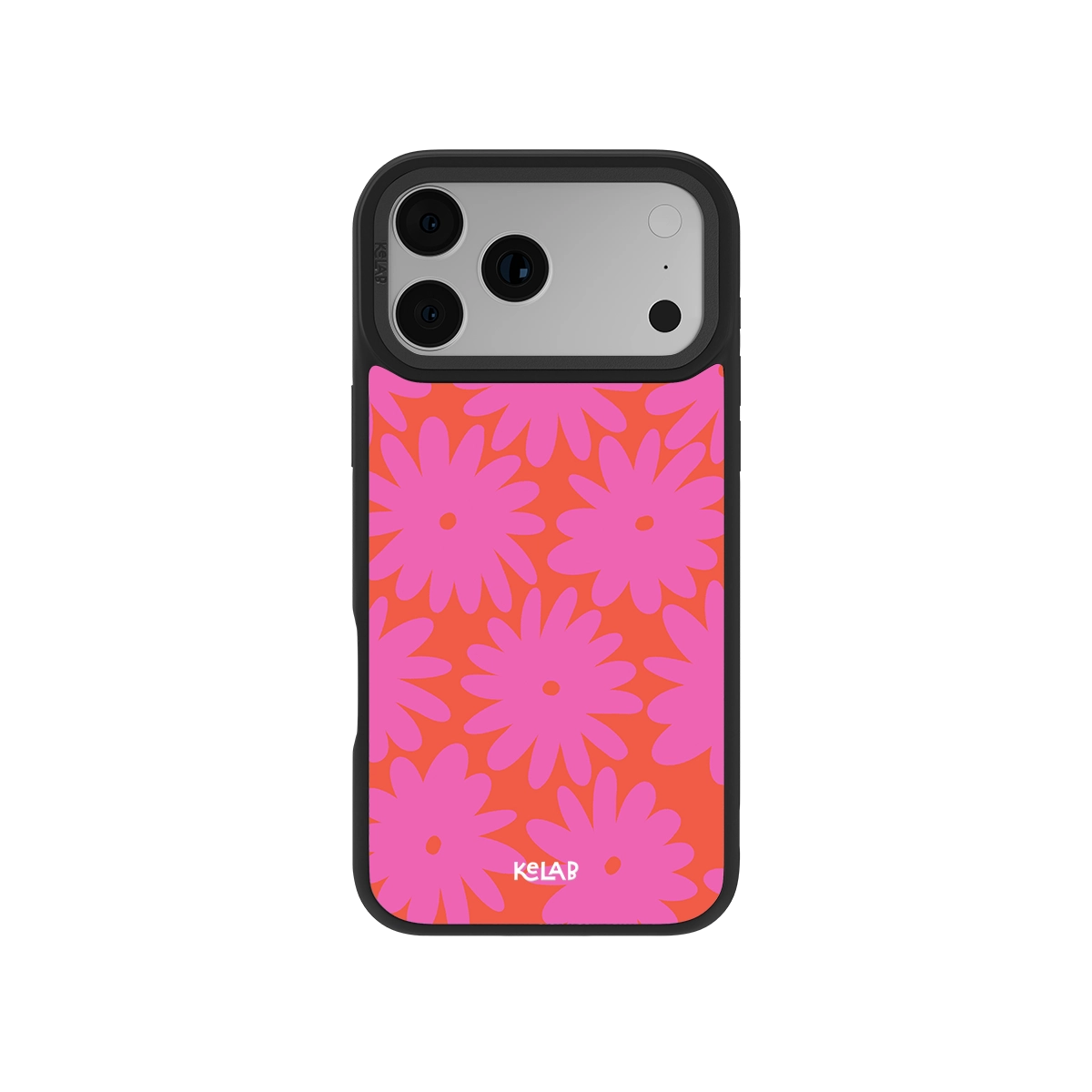 Colorful pink daisy phone case for iPhone, durable material, stylish design by KELAB.