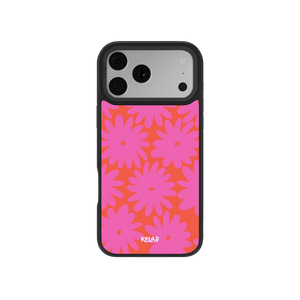 Colorful pink daisy phone case for iPhone, durable material, stylish design by KELAB.