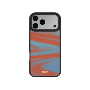 Stylish iPhone case with a red and blue abstract design, made from durable materials for protection.
