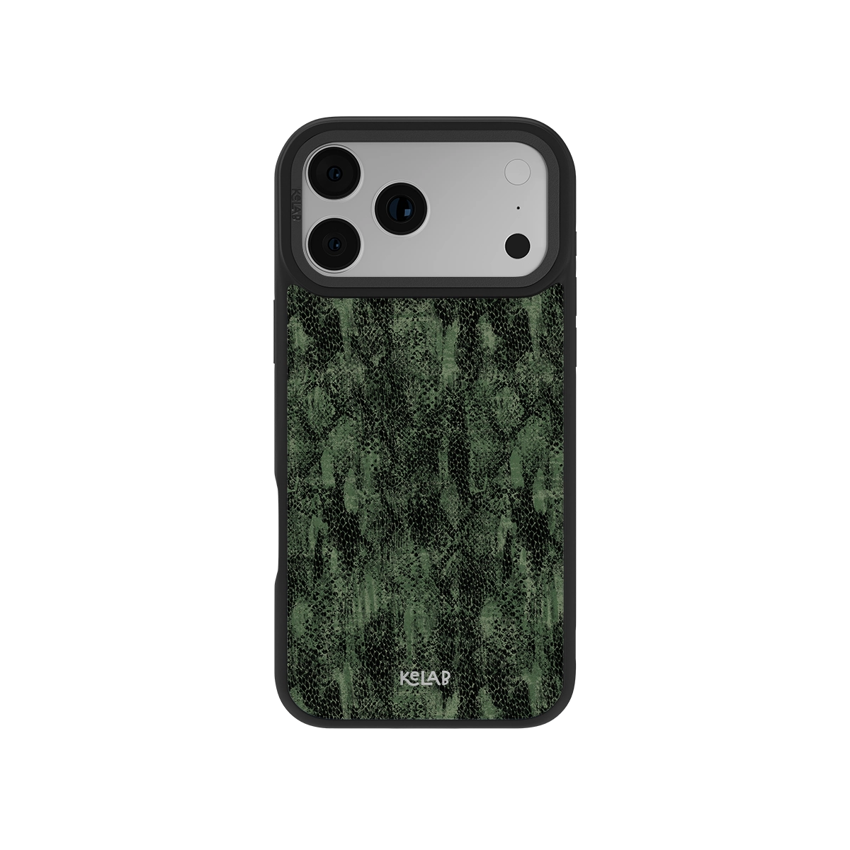 KELAB Emerald Python — olive green python print iPhone case, quiet luxury snakeskin aesthetic