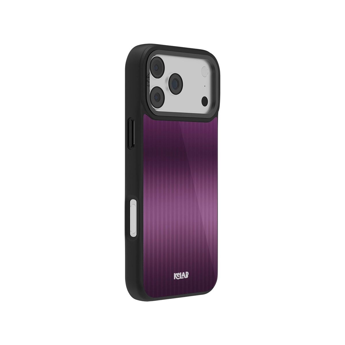 Stylish purple striped phone case with black edges for durable protection and modern design.