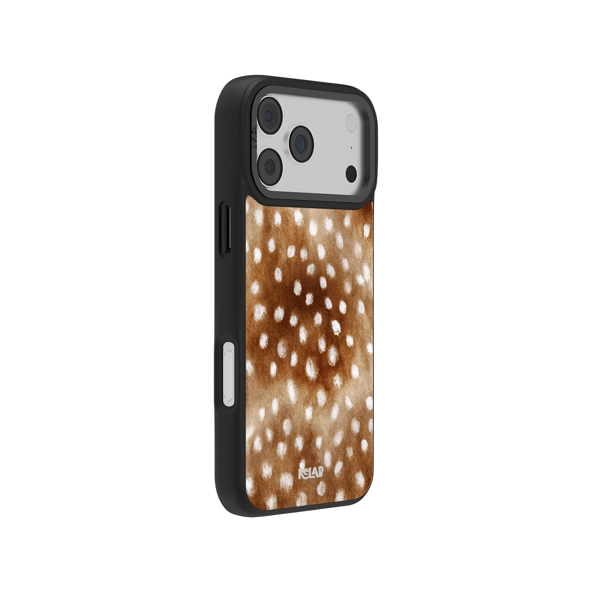 Side view of Fawn & Deer Print Cottagecore iPhone Case showing slim profile and earthy animal print design for a soft girl aesthetic.