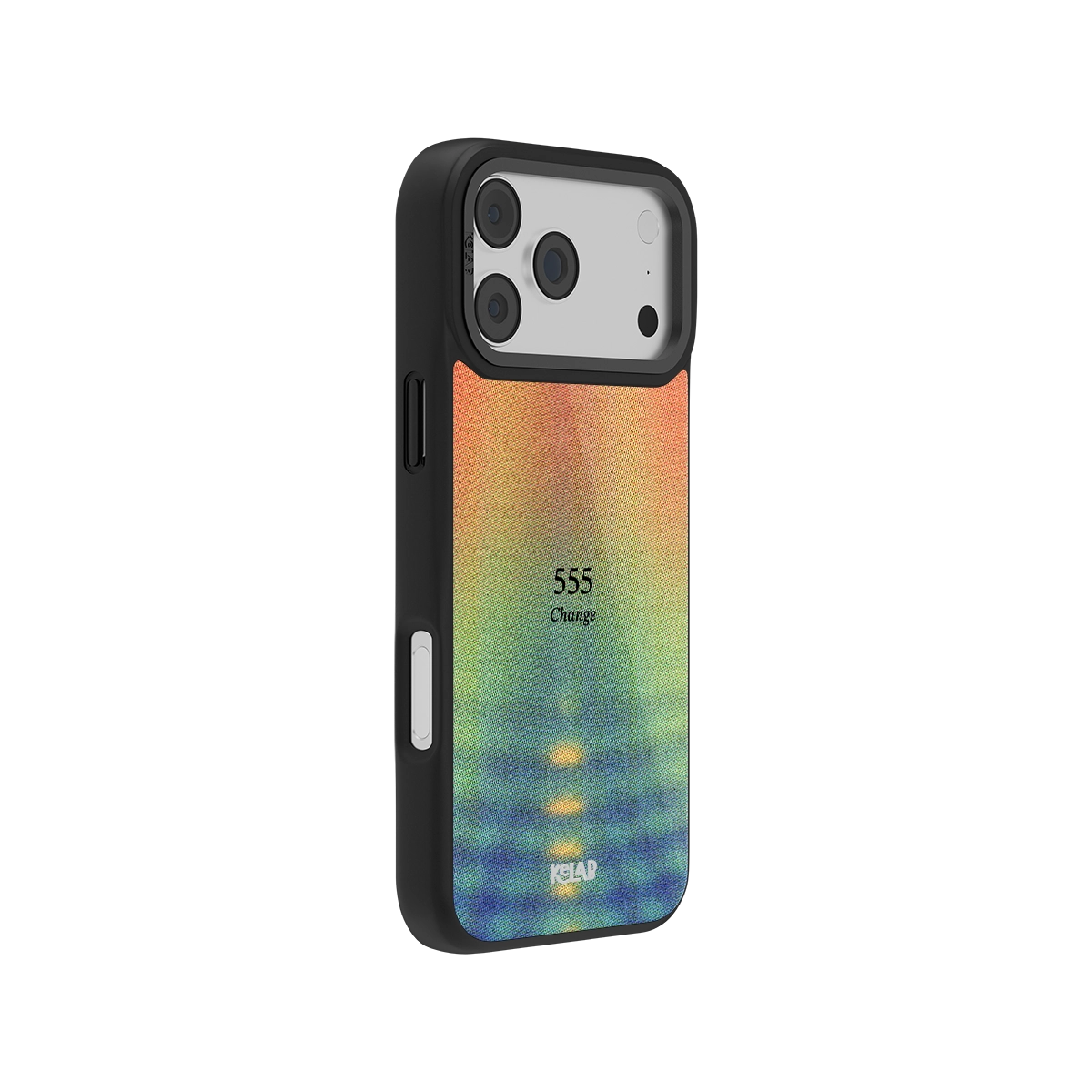 Side view of Angel Number 555 iPhone Case showing colorful abstract gradient and minimal text design, ideal for Y2K and retro aesthetic lovers.