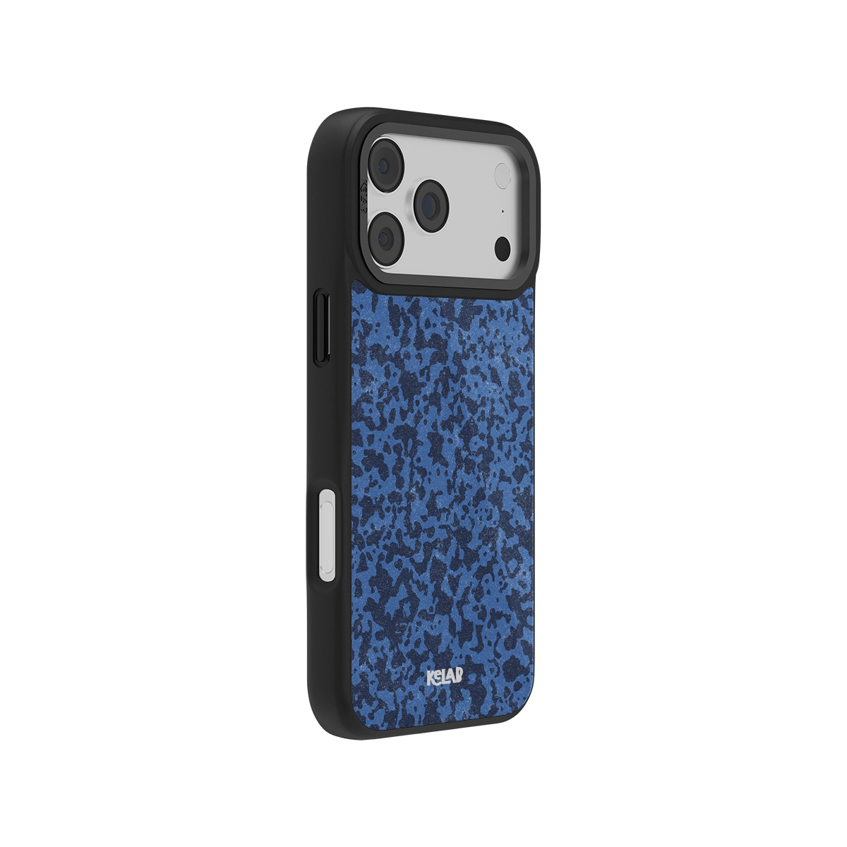 Classic phone case in denim blues aesthetic with grunge core pattern, combining streetwear flair and durable side grip design for iPhones.