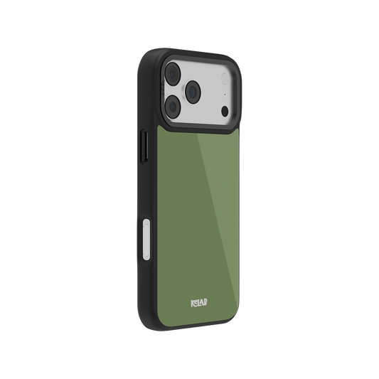 Green and black phone case for iPhone, featuring durable material and sleek design with camera protection.