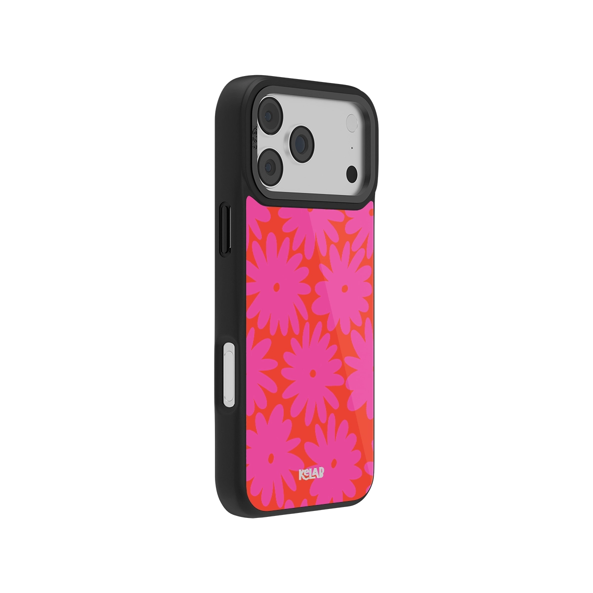 Colorful floral iPhone case in red and pink, designed for protection and style.