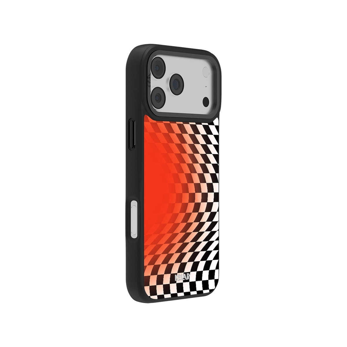Red and black checkered phone case with a glossy finish, designed for protective durability.