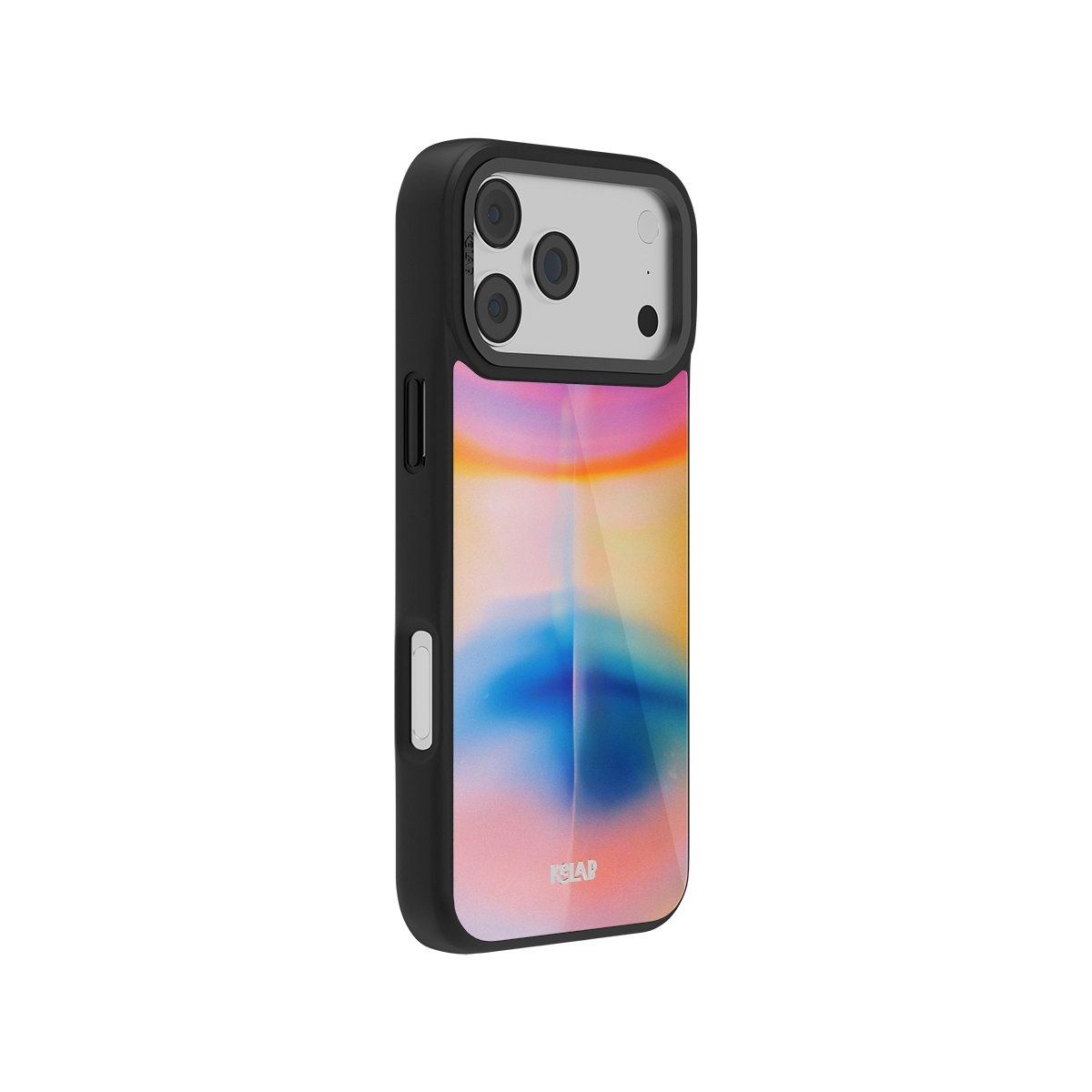 Stylish black phone case with colorful abstract design, compatible with modern smartphones.