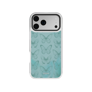Botanical iPhone Case in iridescent green with butterfly design for iPhone 14 Pro Max