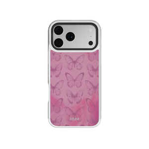 Pink butterfly-patterned iPhone Case made of TPU with a chrome silver edge for iPhone 14 Pro Max