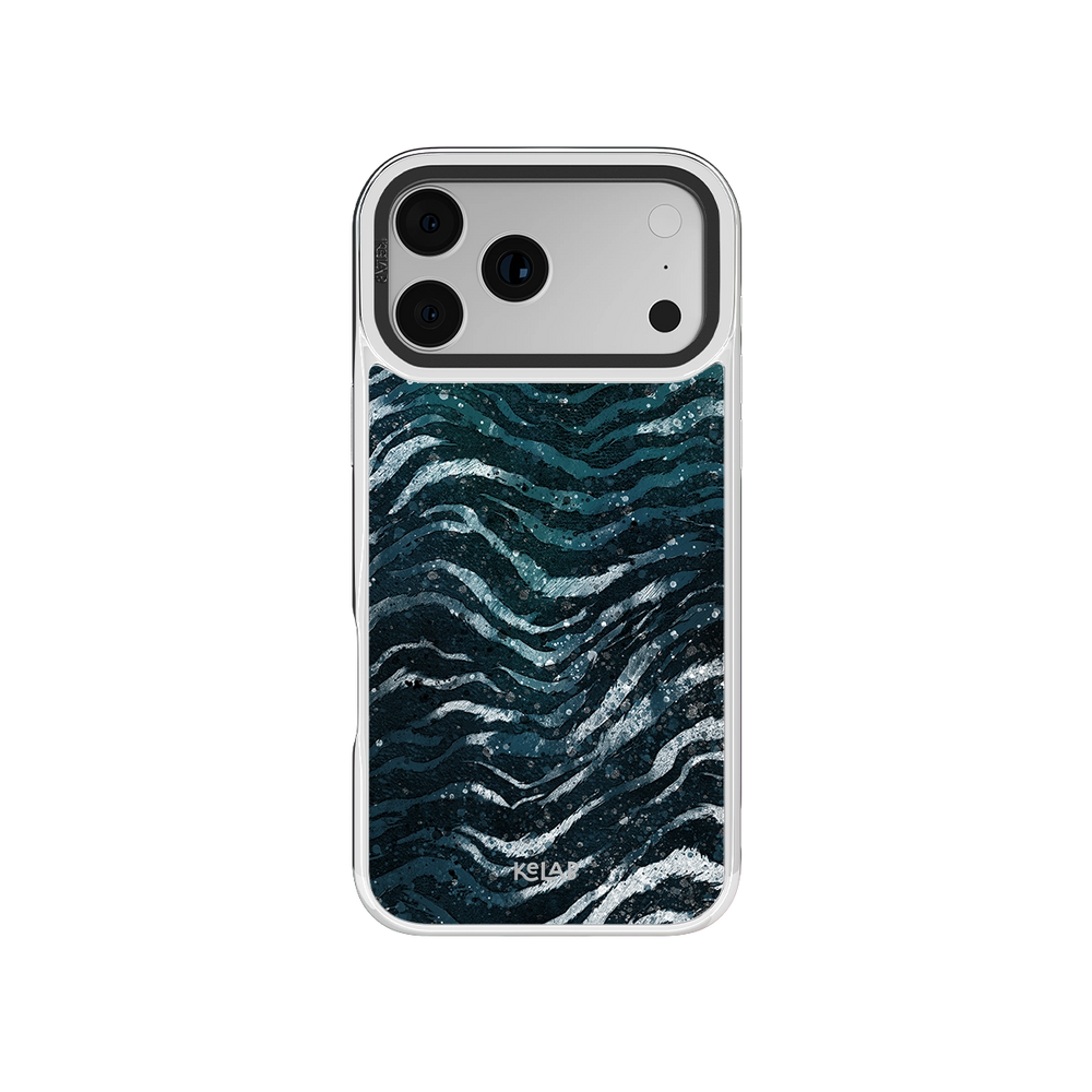 iPhone Case with a botanical design in iridescent green and chrome silver for iPhone 17 models
