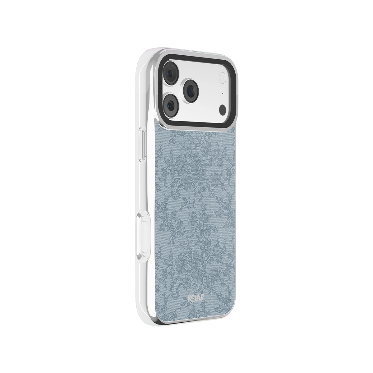Botanical iPhone Case in iridescent green with a chrome silver frame for iPhone 14 Pro Max