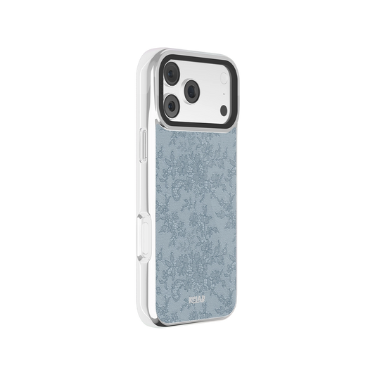 Botanical iPhone Case in iridescent green with a chrome silver frame for iPhone 14 Pro Max