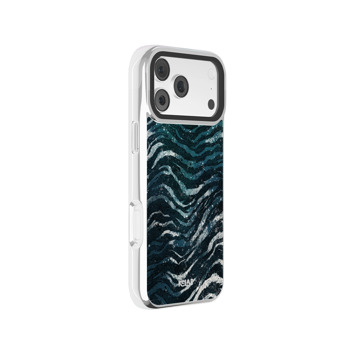 Floral botanical iPhone Case in iridescent green with chrome silver accents for iPhone 17 models