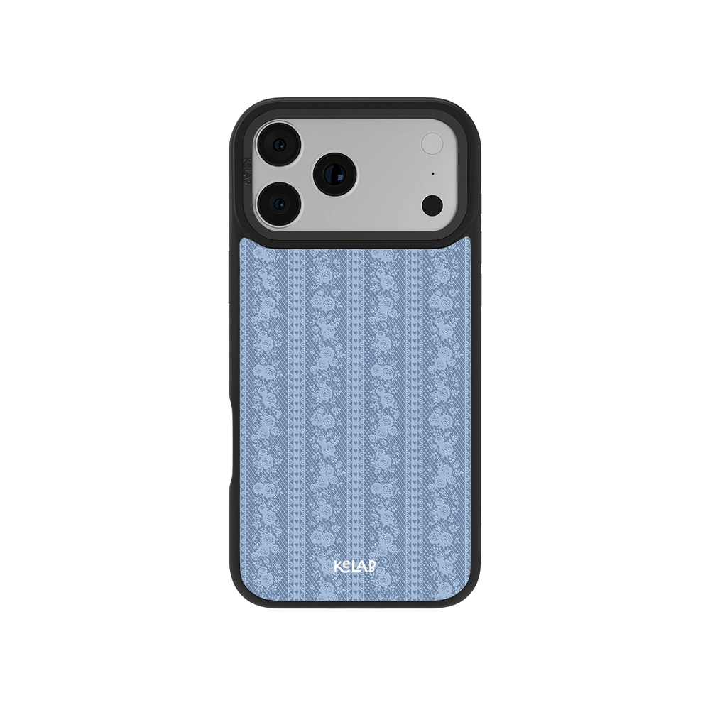 Botanical iPhone Case in iridescent blue with a textured floral design and TPU material