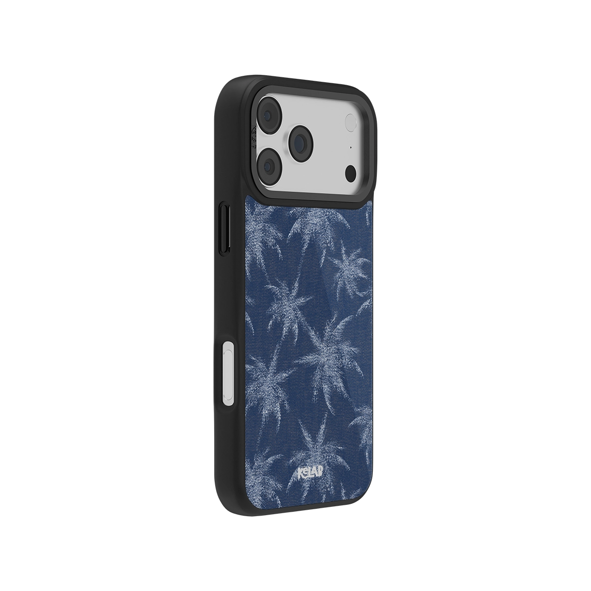 Classic phone case with denim blue palm tree pattern by Denim Tree, offering stylish protection and a snug fit for iPhones.