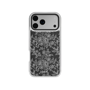 Black floral iPhone Case made from TPU material with a chrome silver border for iPhone 17 models