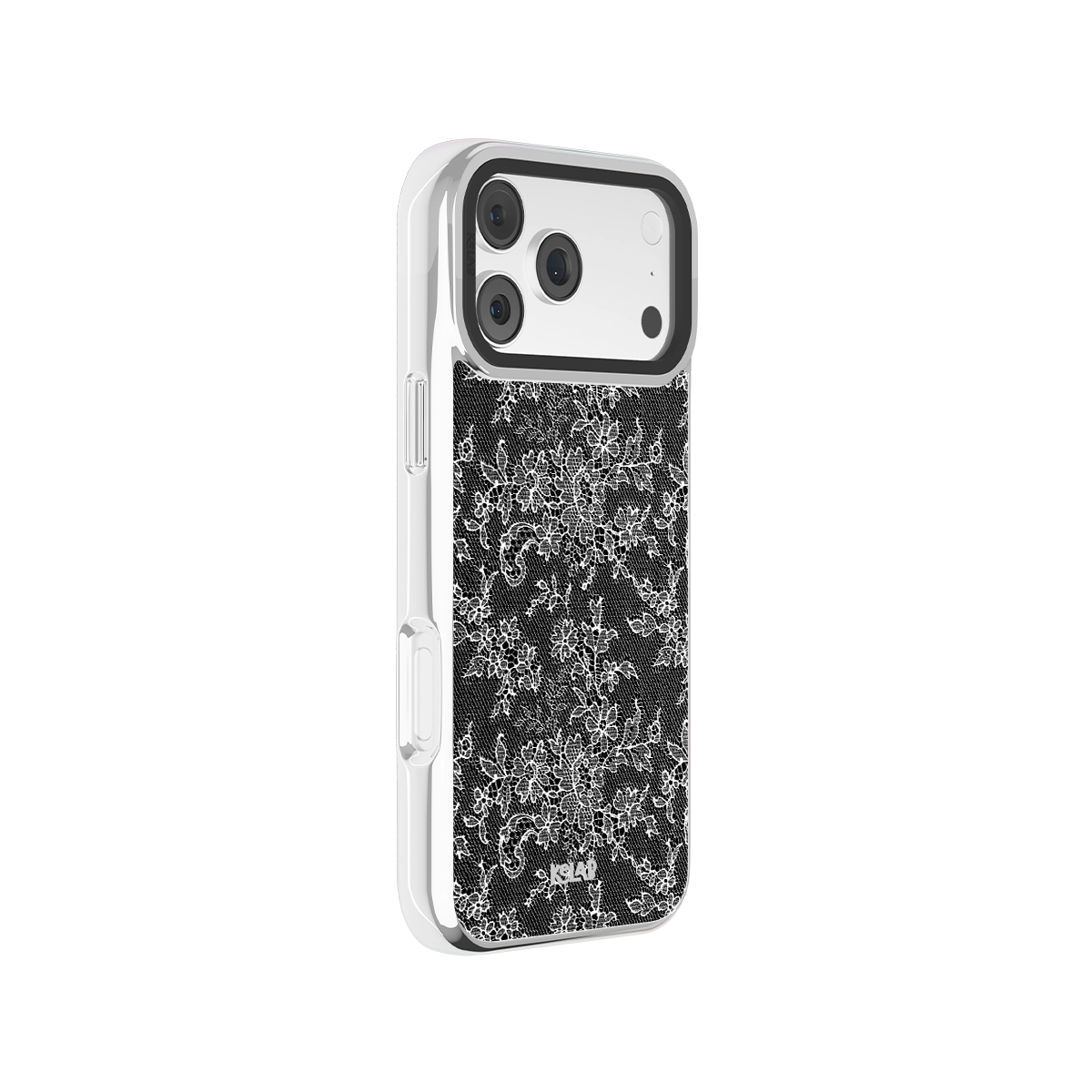 Botanical design iPhone Case in chrome silver with floral pattern for iPhone 14 Pro Max