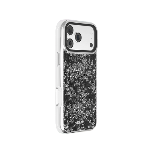 Botanical design iPhone Case in chrome silver with floral pattern for iPhone 14 Pro Max