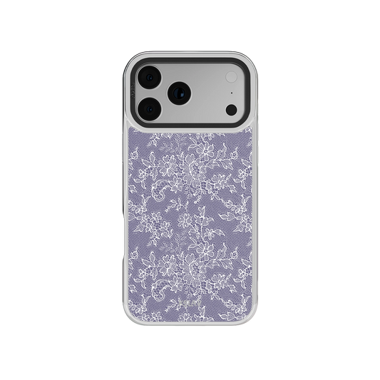Botanical iPhone Case in iridescent purple with floral design and chrome silver edges
