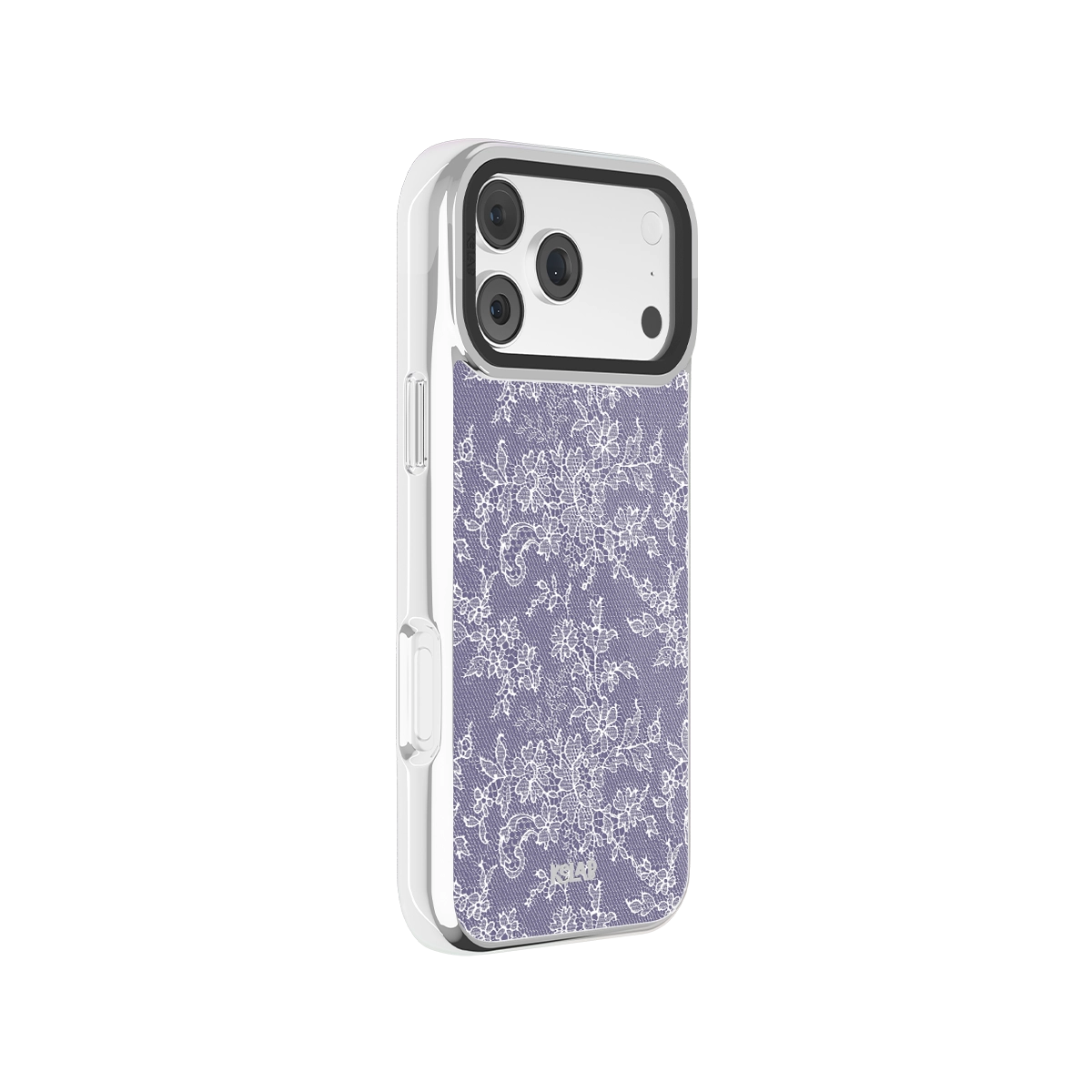 Botanical design iPhone Case in chrome silver with floral pattern for iPhone 17 series