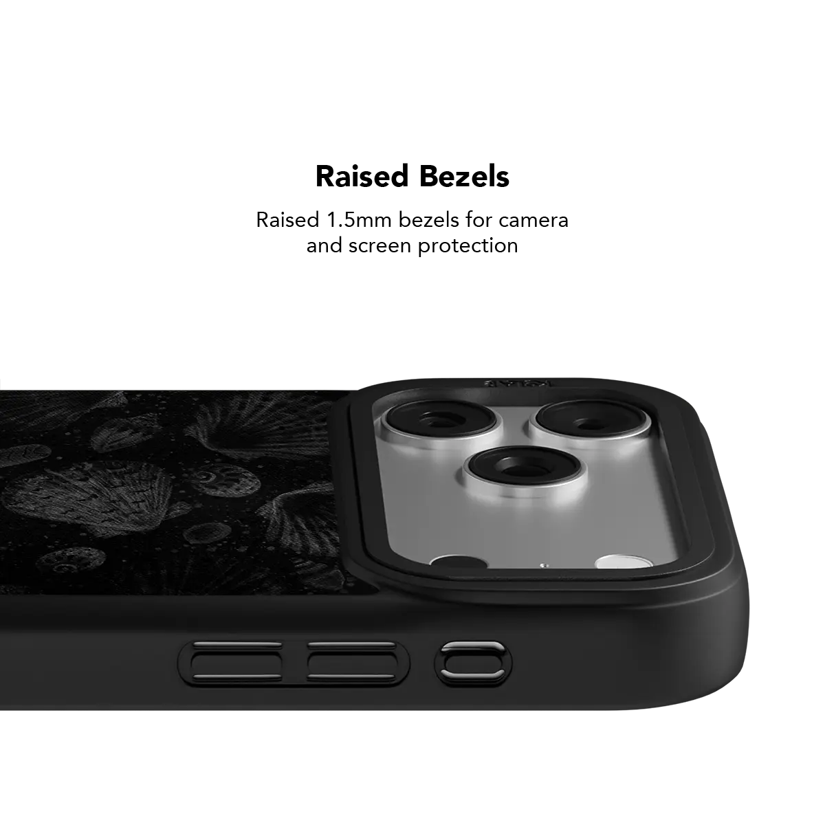 KELAB iPhone Case black sea-inspired shell design with three raised camera openings on a phone