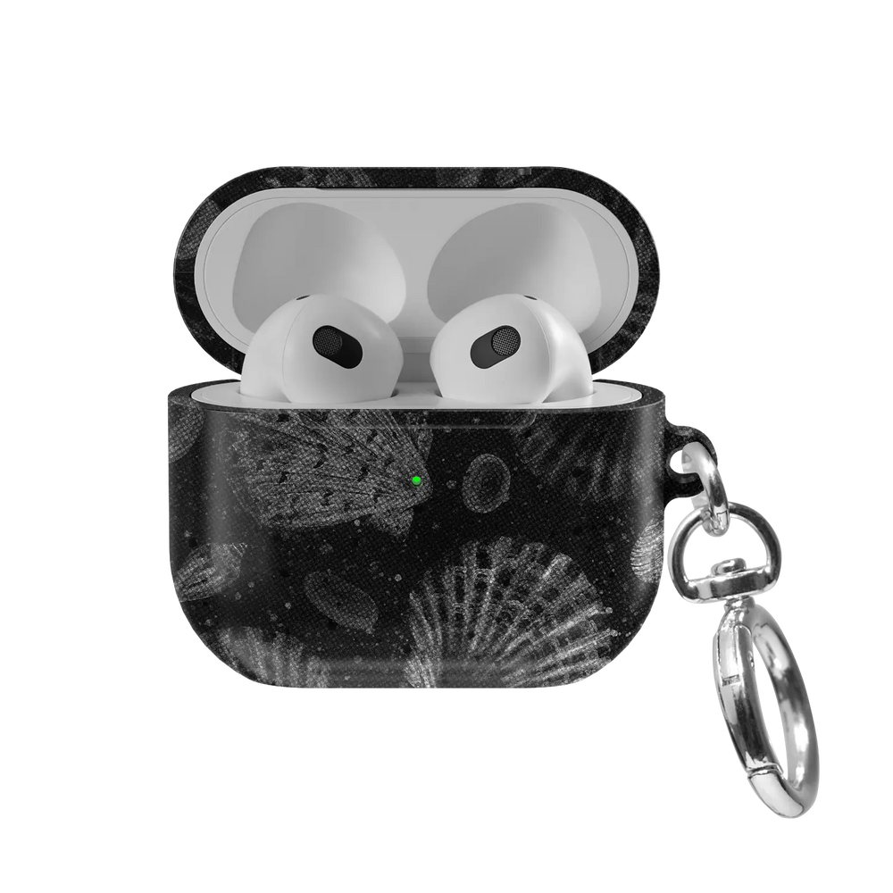 Moonlit Shells | Black Seashell AirPods Case - front view with open lid